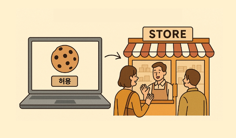 쿠키 뜻 개념을 단골가게에 비유해 쉽게 설명한 이미지