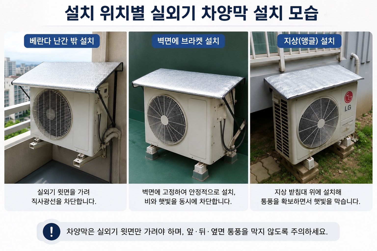 실외기 위치별 차양막 설치 모습