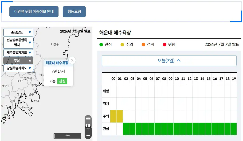 이안류 위험 예측정보 페이지 캡처